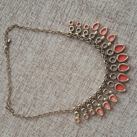 J Crew Coral Orange melon taupe ombre fan statement necklace - Picture 9 of 9